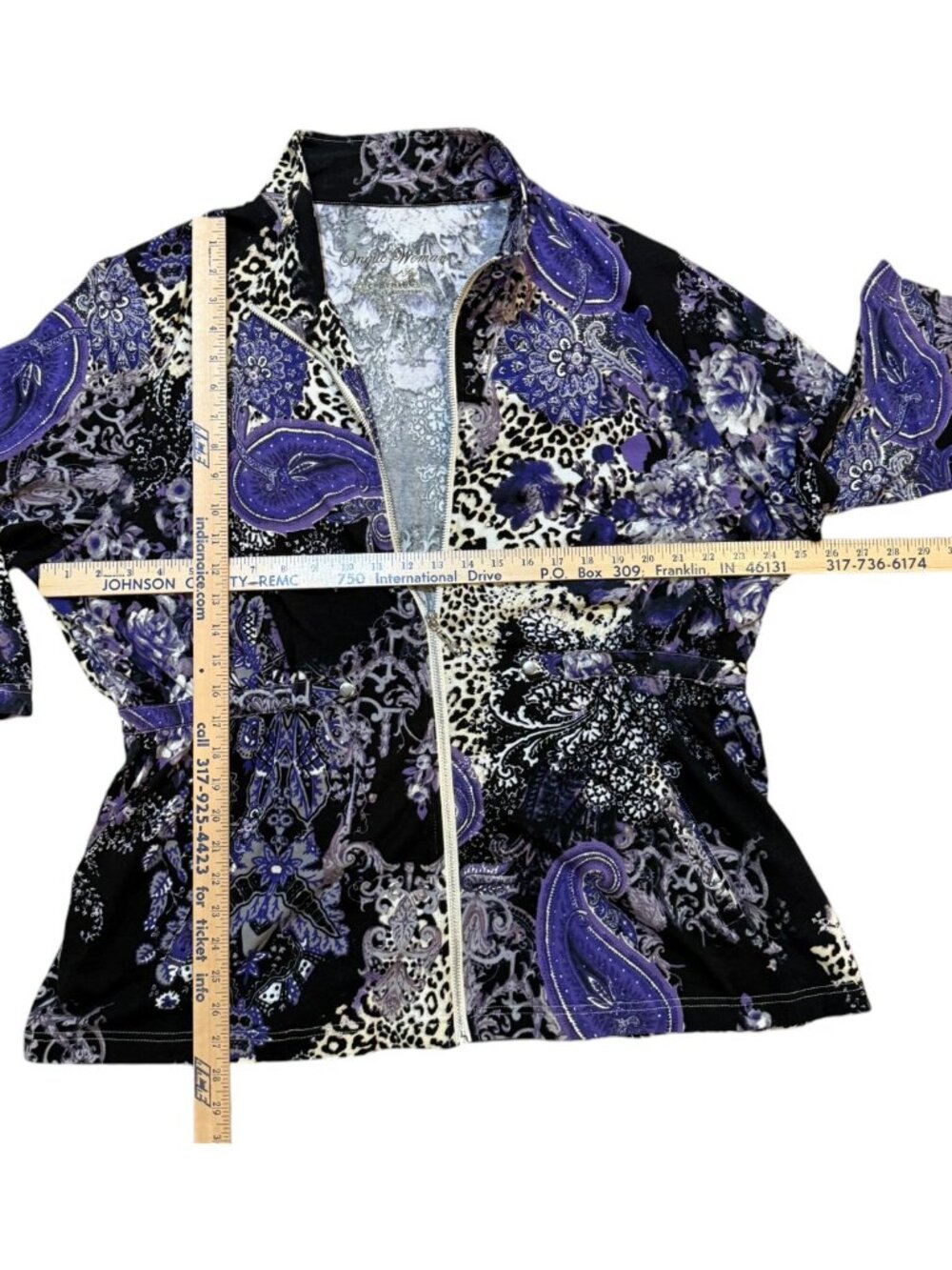 Onque Woman 2X Purple Abstract Pattern 3/4 Slv Full Zip Light Jacket & Top Set - Picture 9 of 10